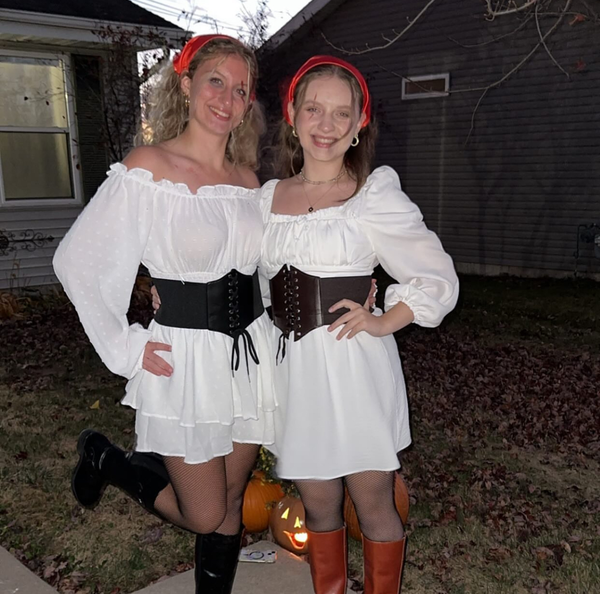 Arrgh matey. Sophomores Kenleigh Fowler and Ryan Lee pose in pirate costumes on Halloween. 