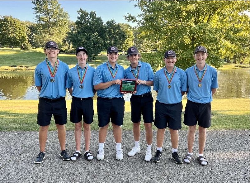 2025 Golf Team after winning the LP Invite. From left to right:  senior Jacob Armstrong, senior Colt Bryson, junior Logan Cottingham, junior Rylee Hogue, sophomore James Threadgill, and junior Bryer Harris.