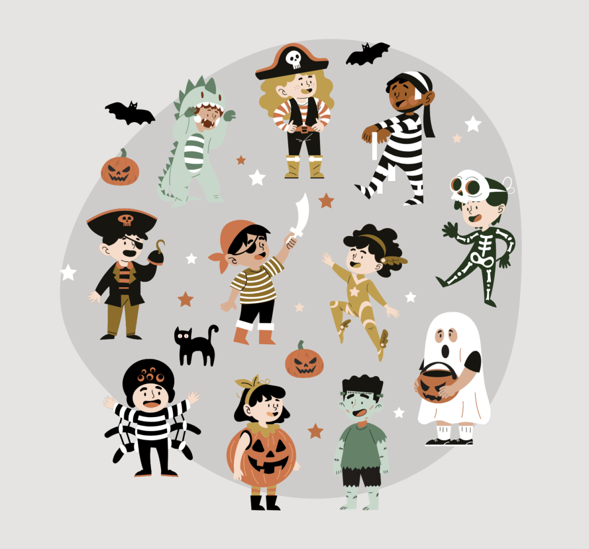 Graphic showing classic Halloween costumes. 