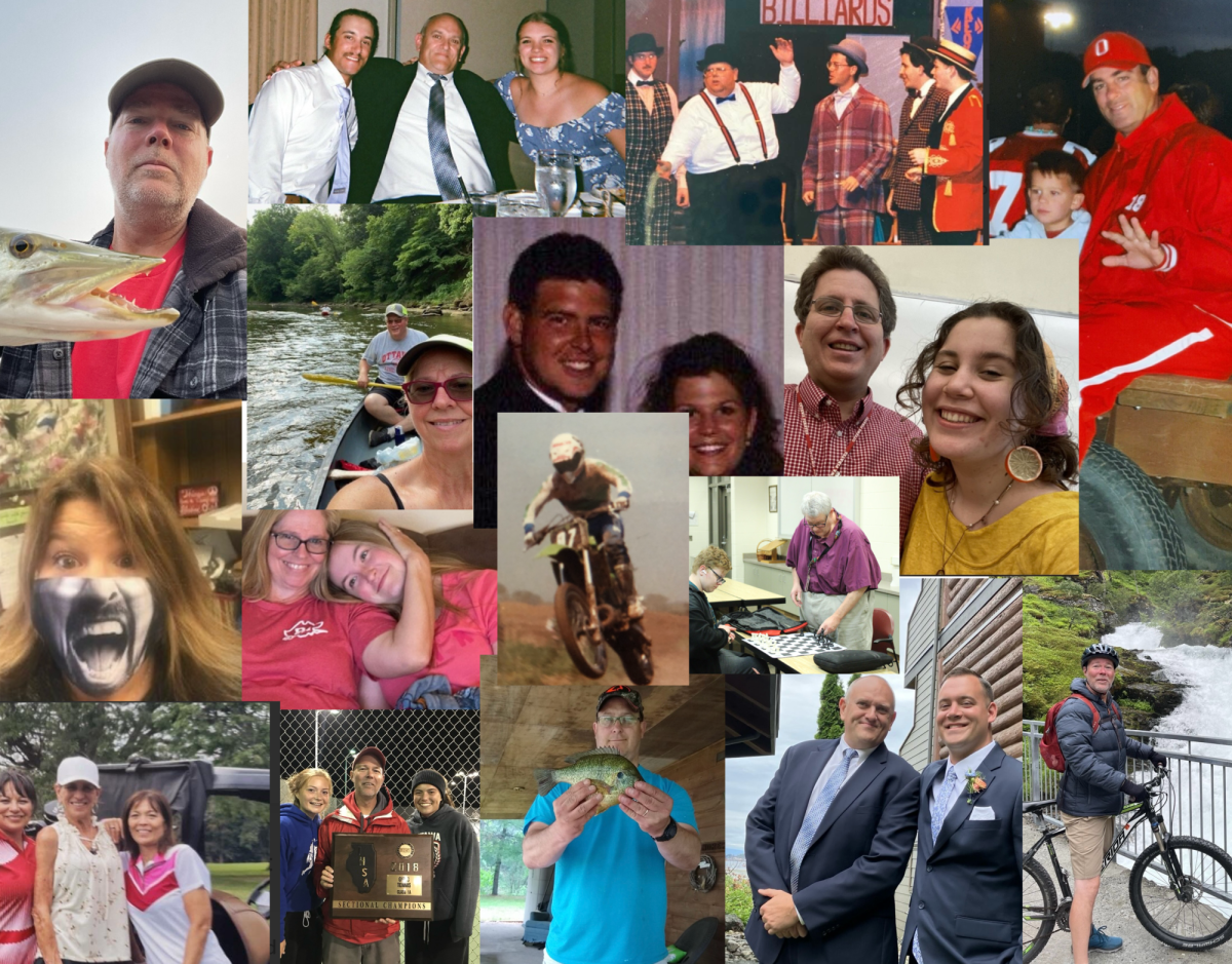 A collage of pictures of the retiring teachers' lives through the years.